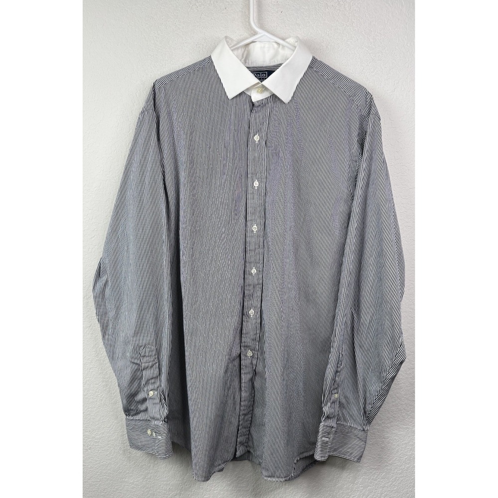 Polo Ralph Lauren Regent Classic Fit Striped Dress Shirt Men's 18 XXL Preppy 90s